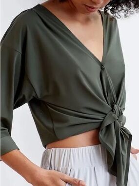 ADAY That’s a Wrap Blouse Bundle | Black, White & Olive | Size Medium | 3 Tops